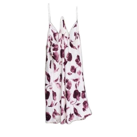 State of Day Womens Crepe De Chine Chemise Watercolor Floral White Purple XS New - Picture 2 of 3